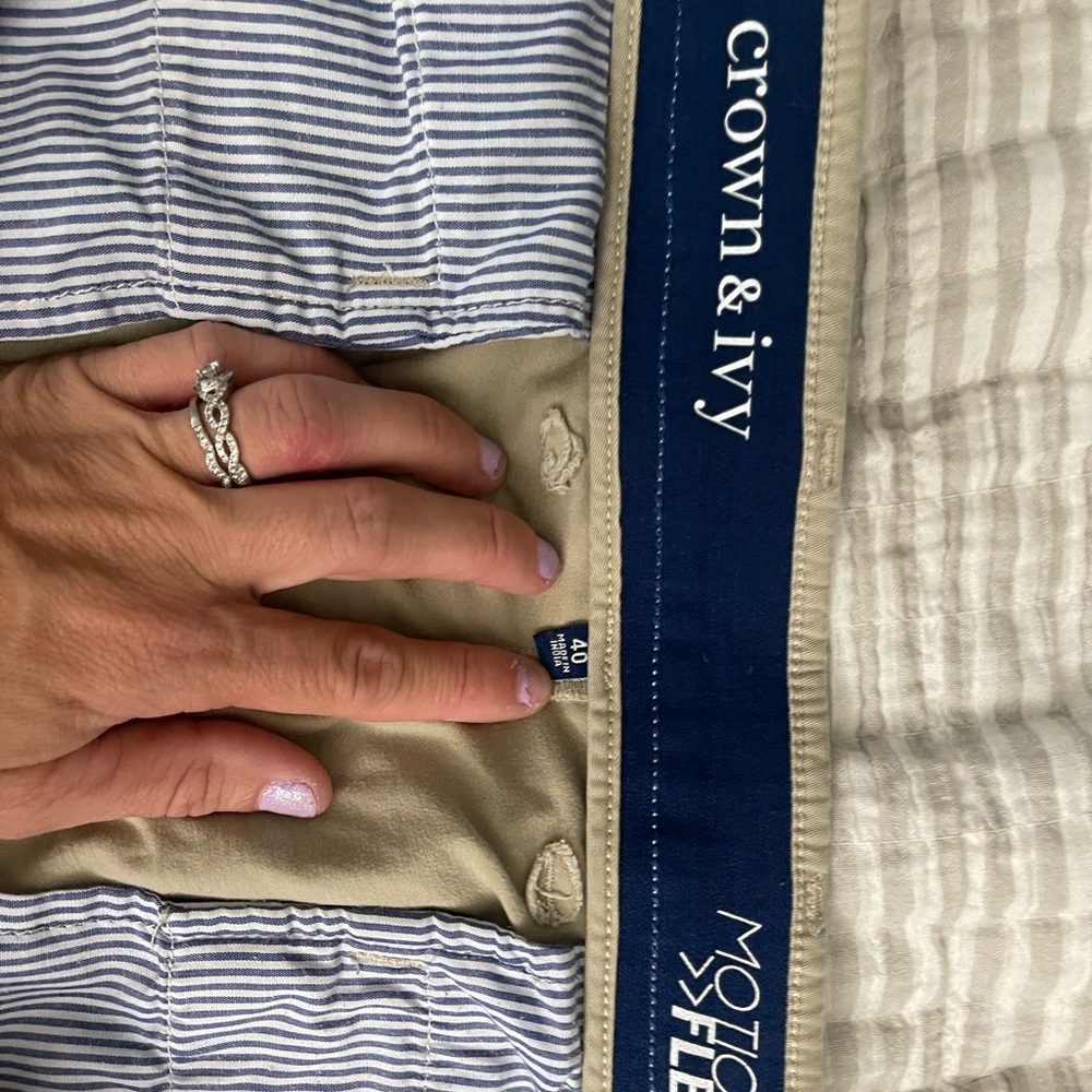 Two pair of crown and Ivy men’s khaki shorts.